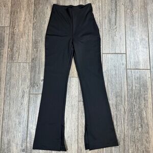 Express‎ Body Contour Black Flare Pants High Waist Split Leg Side Slit Size M